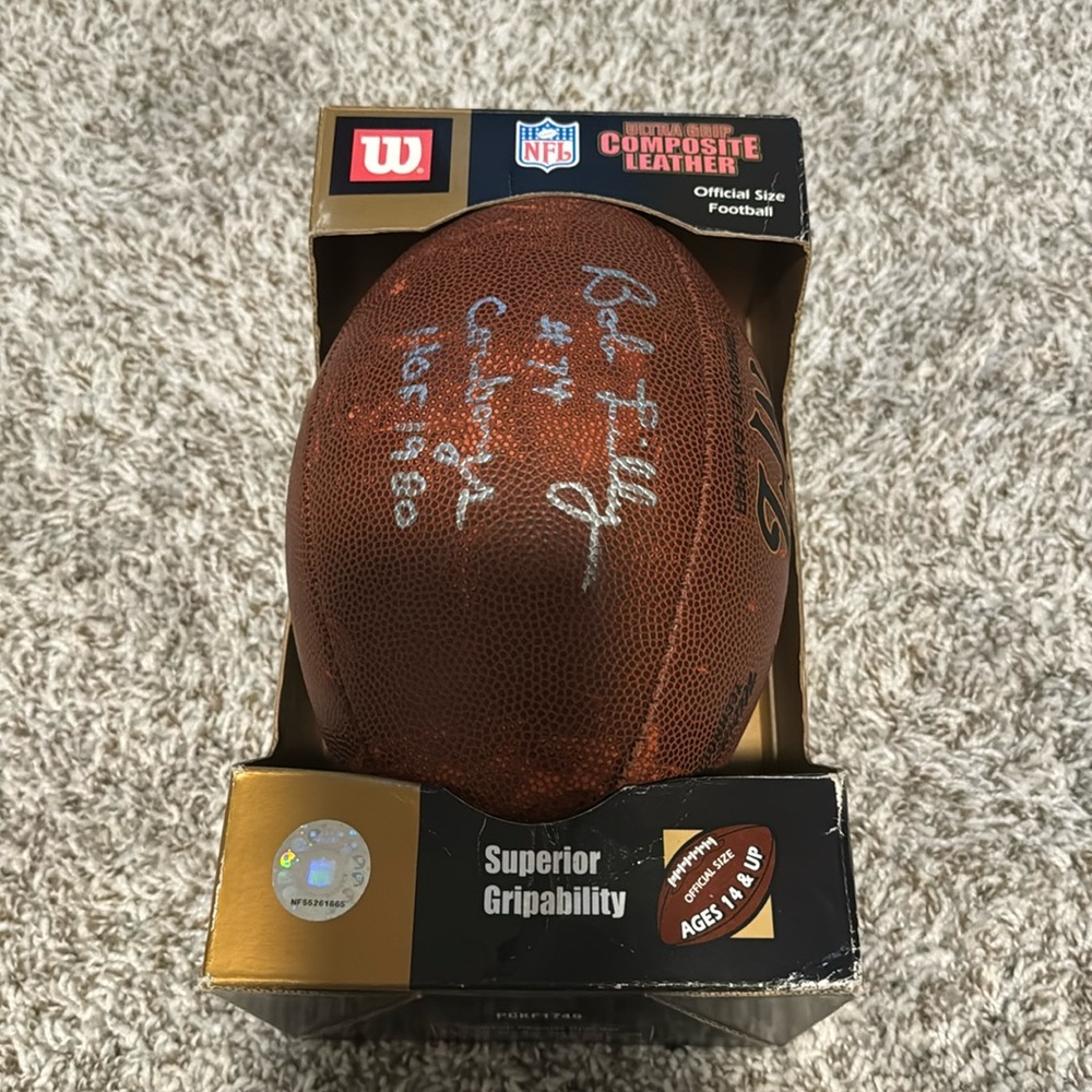 Signed football by Bob Lilly #74 cowboys 1980